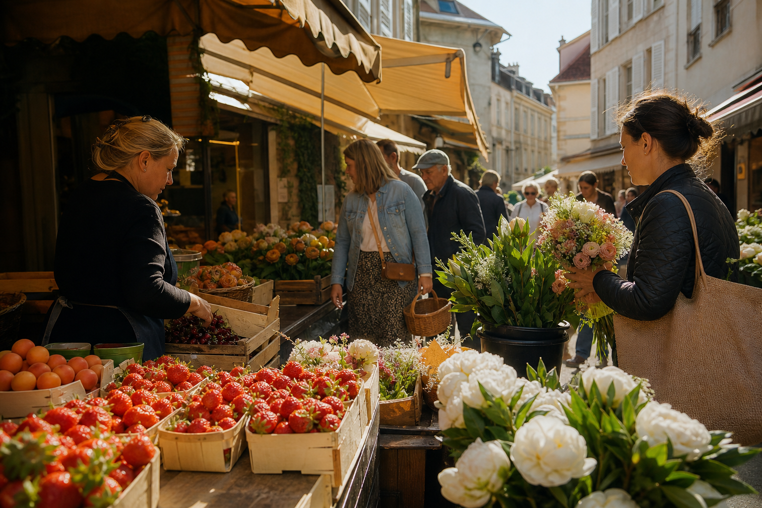 Scène de marché animée photographiée de façon candide